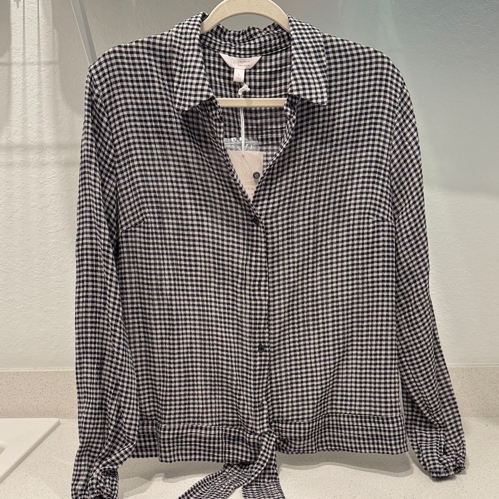 LC Lauren Conrad Black and White Checkered Button Down Shirt
